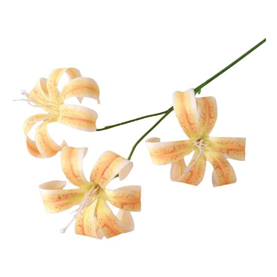 Artificial Lily Flowers 3 Heads Blooms Long Stem Lily Flower Branch Real Touch Fake Flower Bouquet for Home Hotel Wedding Party Table Centerpiece