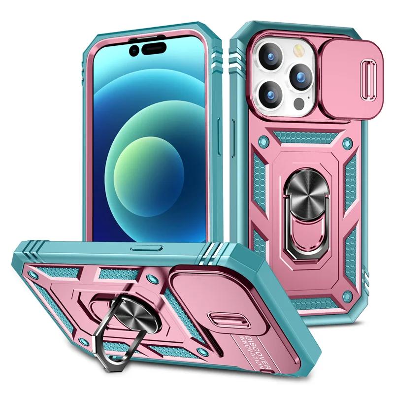 Shockproof Lens Protect Funda For iPhone 17 16 15 14 13 12 Pro Max Plus 13mini Case Armor Ring Stand Cove for iphone17 Pro Max