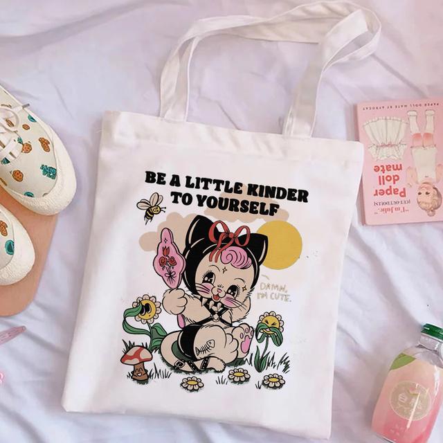 Harajuku Casual 90s Cartoon Character Print Shoulder Bag Canvas Bag Harajuku Shopping Bag Cute Casual Shoulder Bag Handbag Shopp