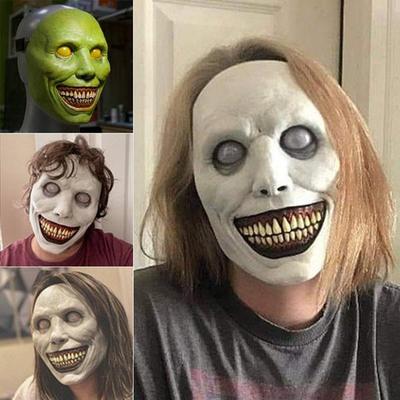 Cadılar bayramı Exorcist Gülümseme Maskesi Beyaz Gözlü Şeytan Maskesi Korku Cosplay Kostüm Cadılar Bayramı Partisi Prop