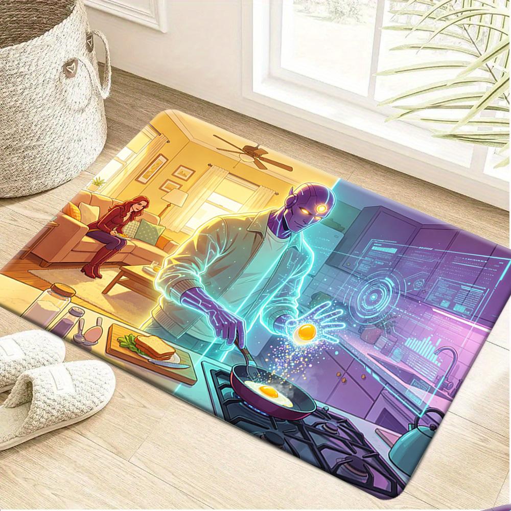Bath Mat 1pc, Spider Red Blue Logo, MARVEL Flannel Rectangular Mat, Bathroom Non-Slip Entrance Mat, Fun Door Decoration Mat, H