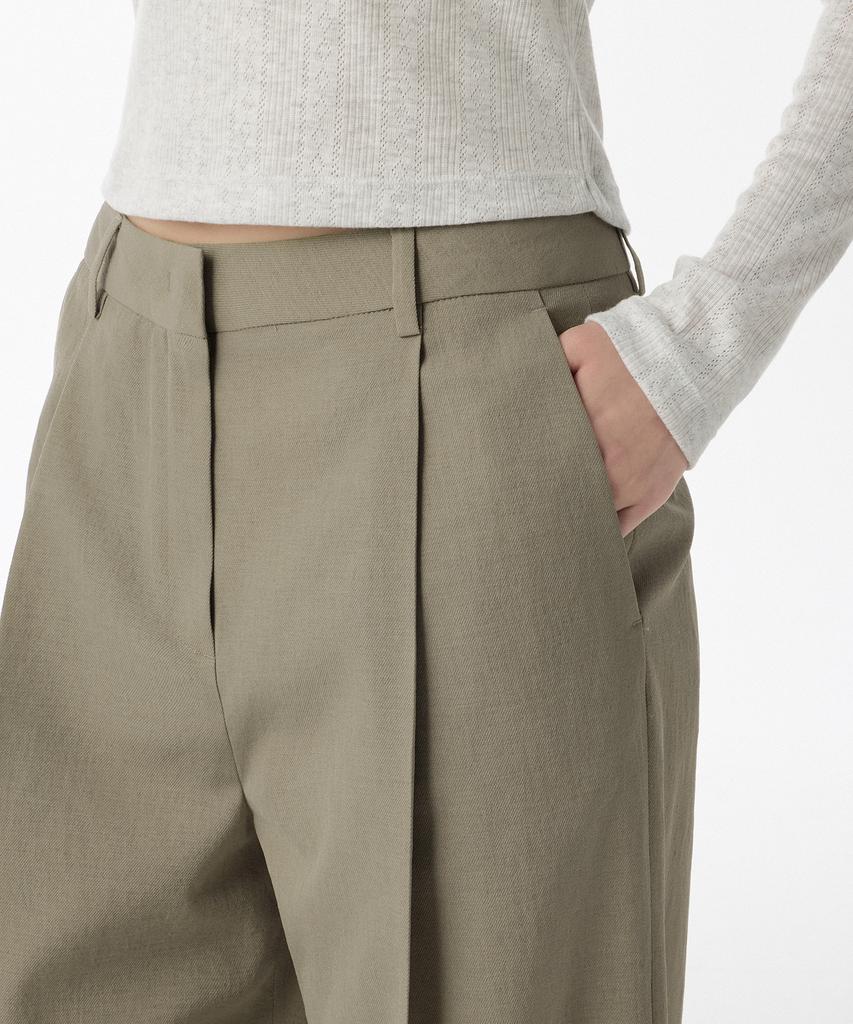 MUSINSA STANDARD WOMAN Women'S Cool Touch Low Waist Deep Tuck Wide Slacks [Grayish Beige]
