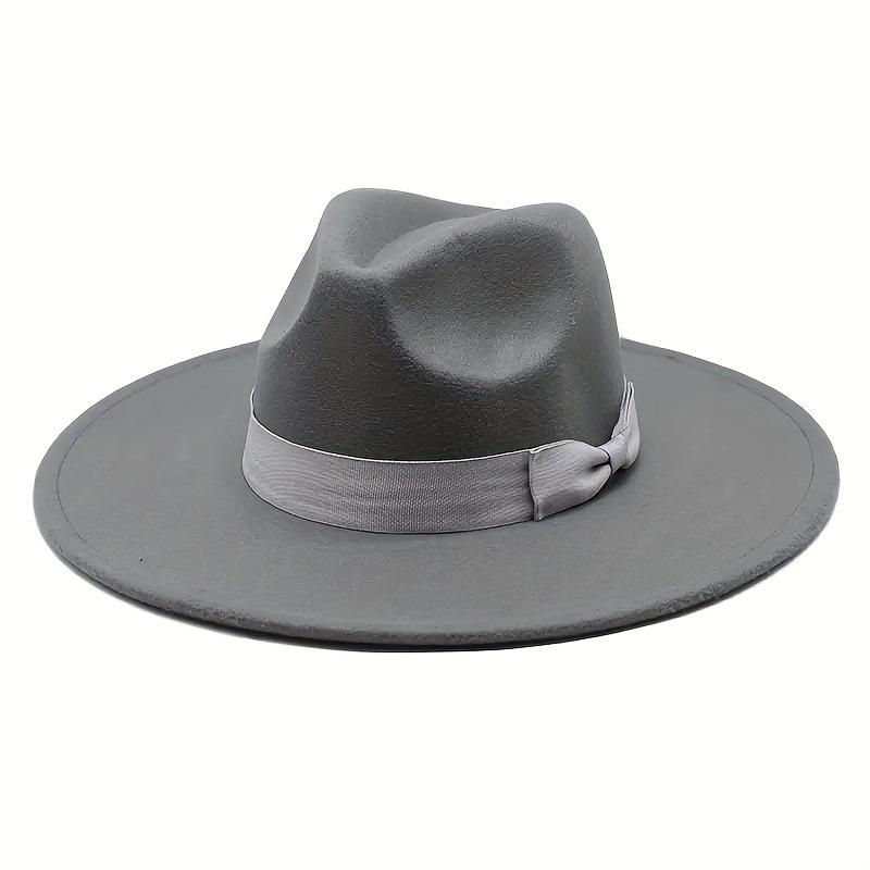 

JYL TS DIY Бант Зимняя Шляпа Федора С Широкими Полями Войлок grey_ корнелл красный