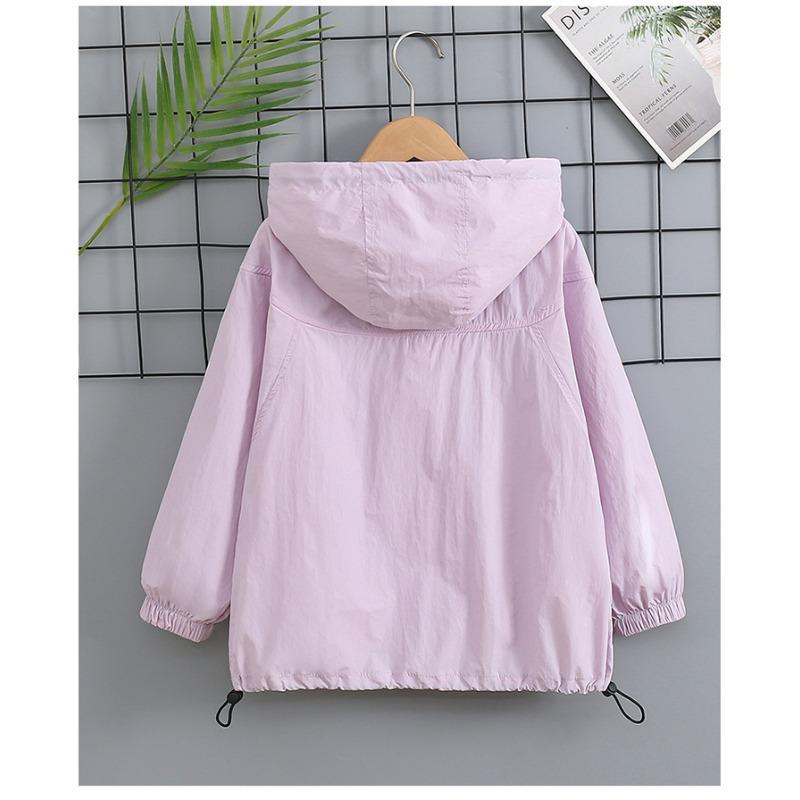 Girls Color Block Lightweight Breathable Hooded Sun Protection Jacket For Big Kids