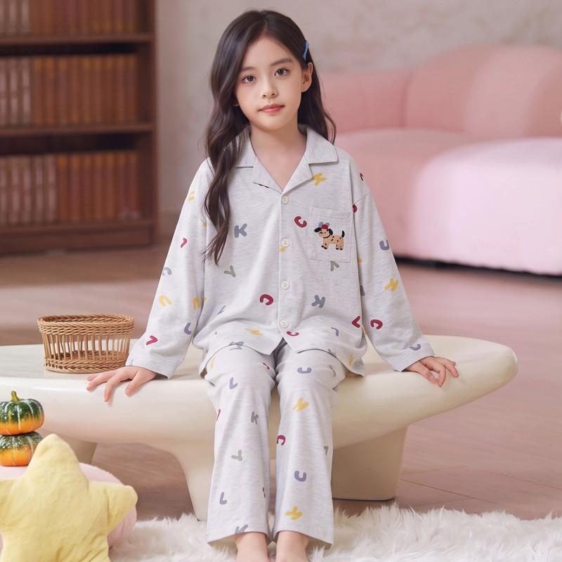 100% Cotton Long Sleeve Girls Pajamas Set Cartoon Print Sleepwear Kids 8 Years Comfortable Home Outfit