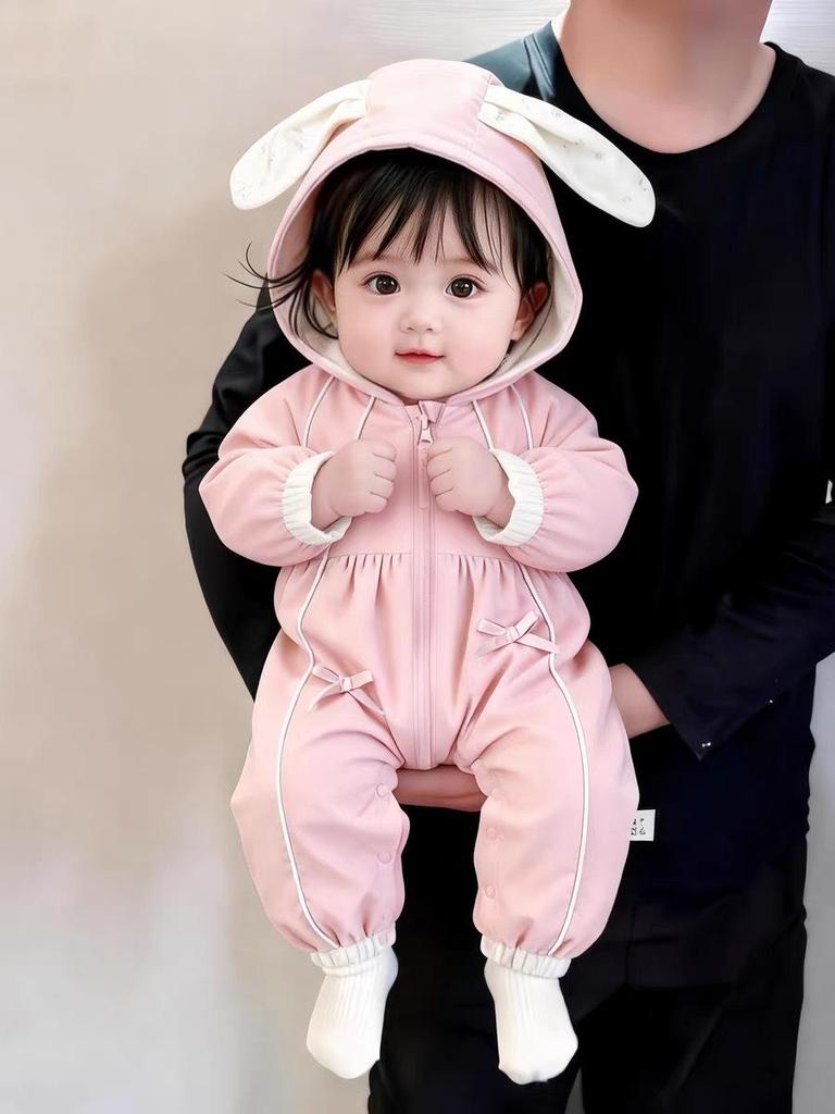 Newborn Baby Girl Sweet Hooded Romper Windbreaker - Spring/Autumn Outerwear