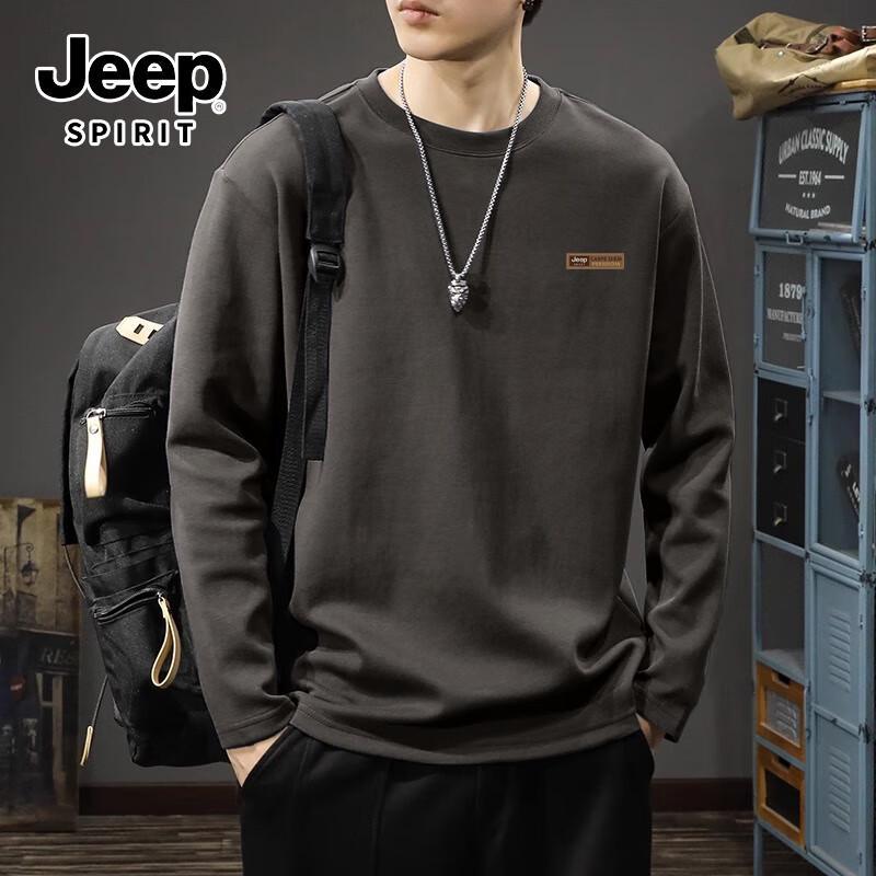 JEEP SPIRIT Men's Heavyweight Long Sleeve Cotton T-shirt