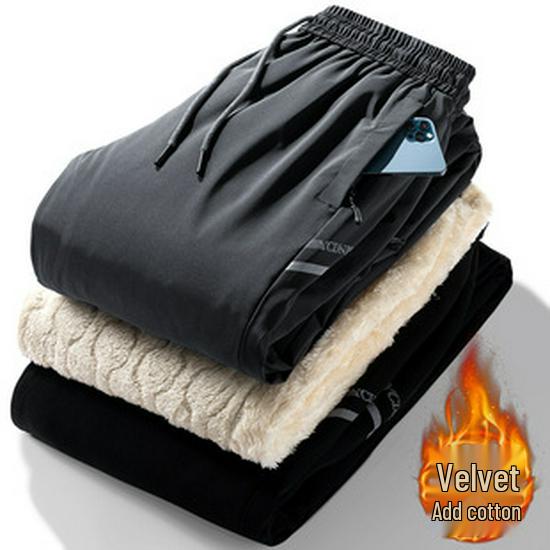 Men's Slim Fit Fleece Lined Winter Sports Sweatpants with Cuffs - Thickened Lambswool for Warmth