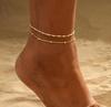 Gold Anklets for Women Waterproof Anklet Beaded Bracelets Stackable Bracelets Gold Plated Jewelry Gifts Non Tarnish Lightweight