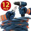 12 Peças Luvas de Trabalho Resistentes com Palma Revestida Extra Grandes, Poliéster Elástico, Pegada Antiderrapante para Jardinagem e Reparo Automotivo, Unissex