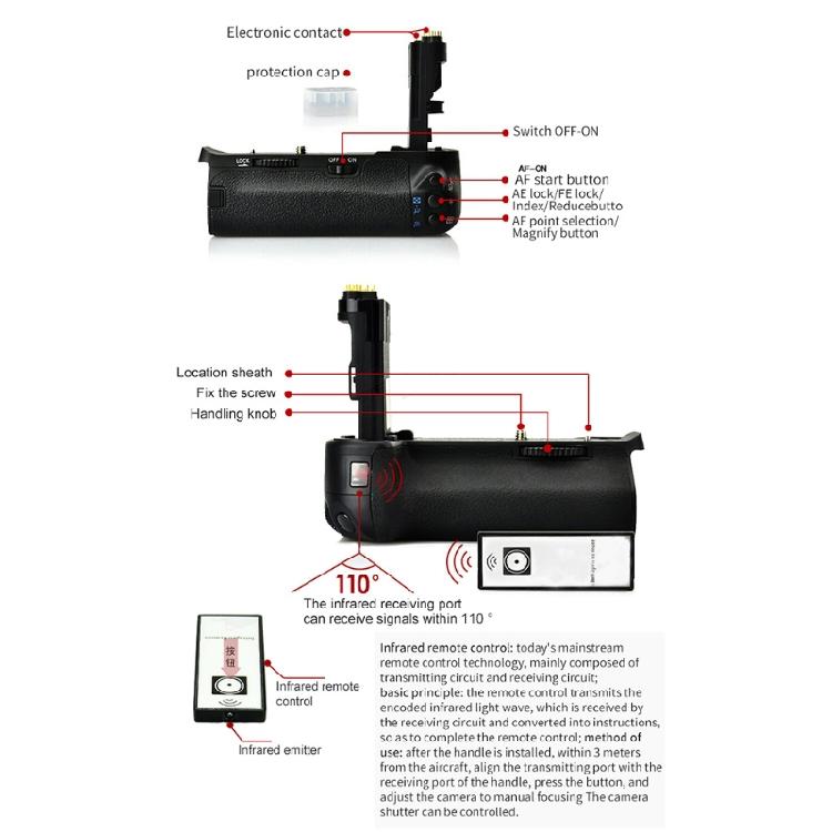Camera Infrared Remote Control Holder Battery L Hand Grip for BG-E9 LP-E6