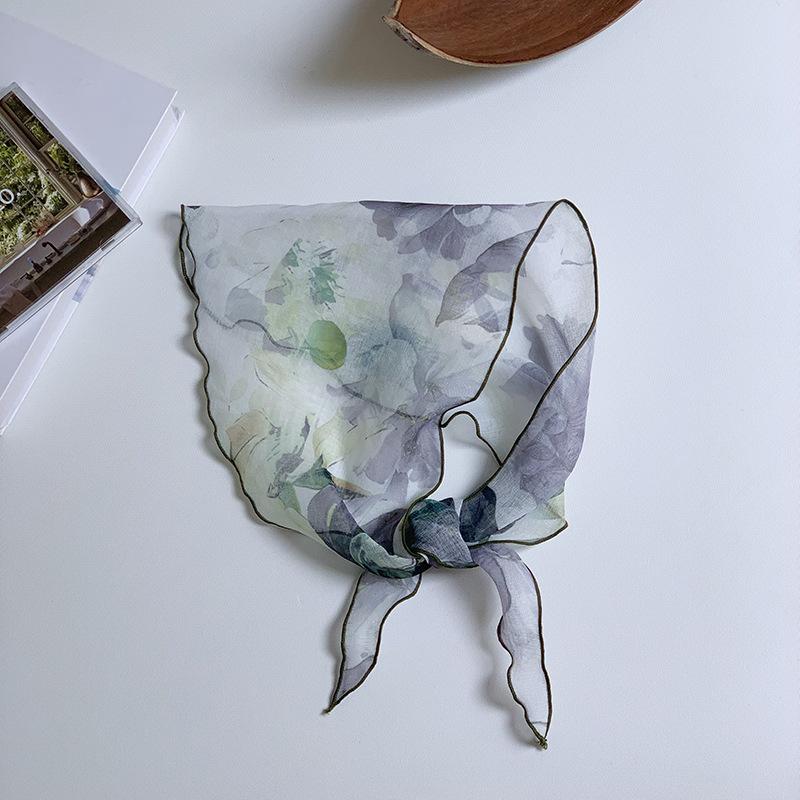 Cotton and Linen Triangle Scarf Headscarf Women's New Ink-dyed Flower New Versatile Literary Decorative Scarf Headband
