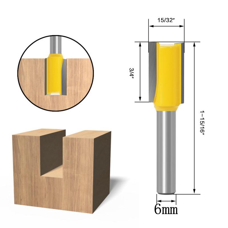 6pcs Router Bit Set 6mm 1/4inch Shank Trimming Straight Milling Cutter Wood Bits
