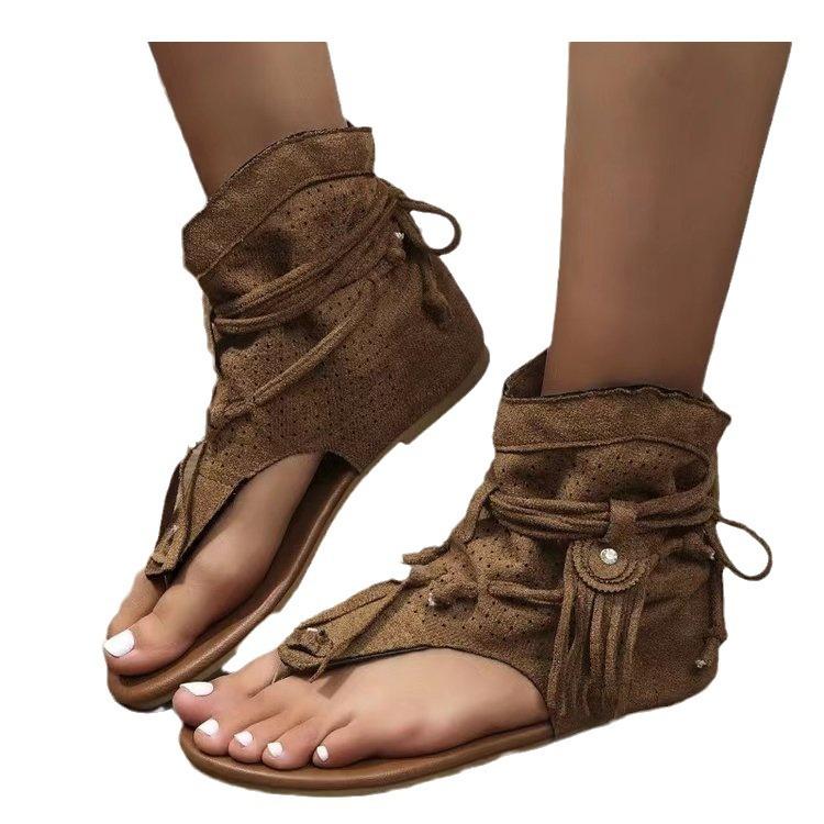 Large size new high-top cool boots for women, European and American flat bottom straps, toe beach sandals for women