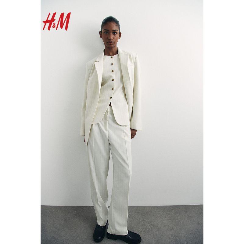 

HM Women clothes Suit 2025 Summer New Loose Casual Stripe Single-Breasted Shoulder Pad Commuter Outerwear 1263321 Cream/Pinstriped 155/80