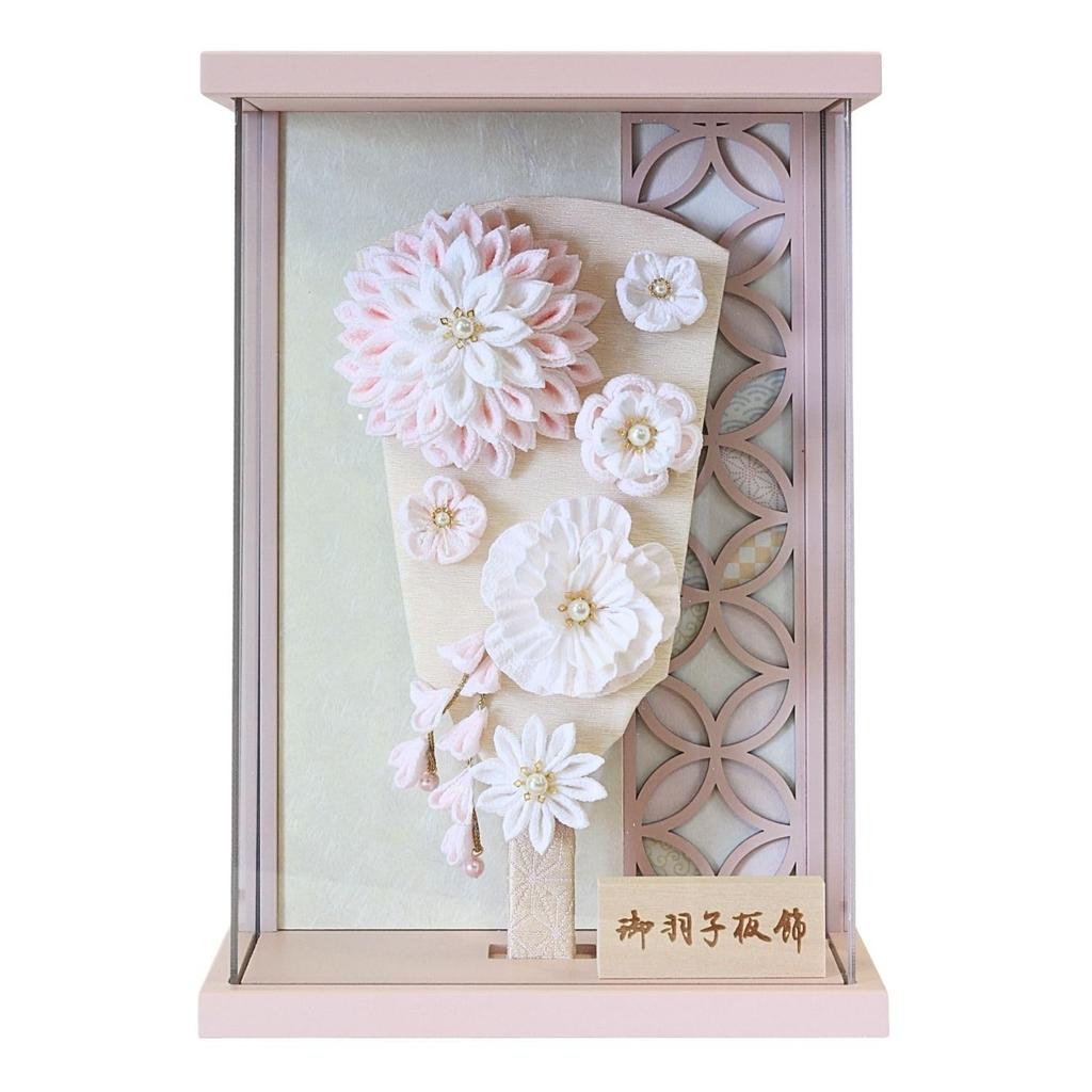 Momona Hagoita Battledore with Acrylic T2601 Pink, 7-inch Case, Tsumami-zaiku Design, Case, 26.2cm Tall, Wall-Mountable,