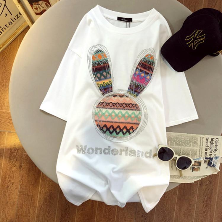 

Футболка Heavy Industry Rabbit Iron Diamond с коротким рукавом для женщин, летняя, европейская, большого размера, средней длины, свободный топ 3XL белый