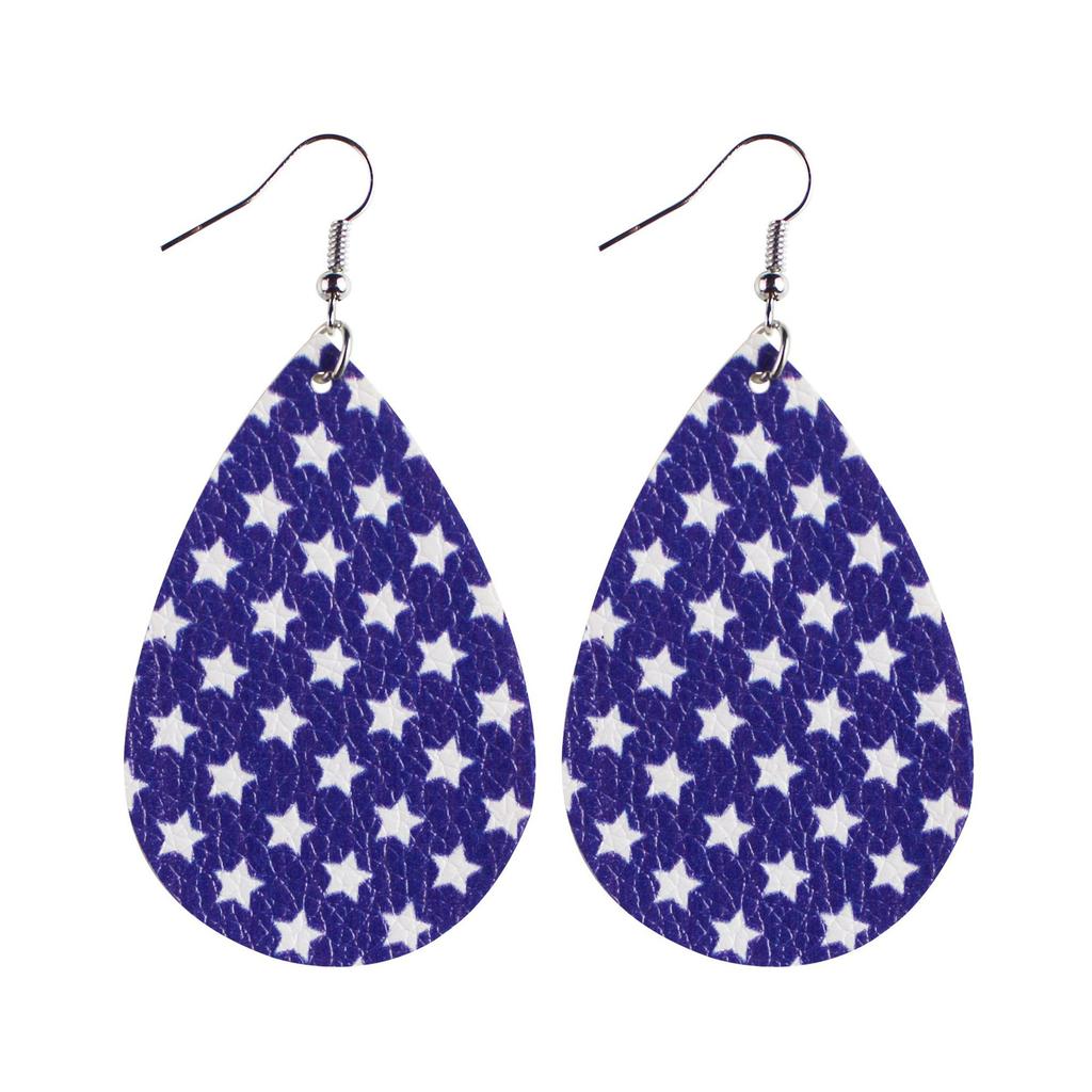 Independence Day Leather Pu Earrings Water Drops Stars And Stripes Stars Ladies