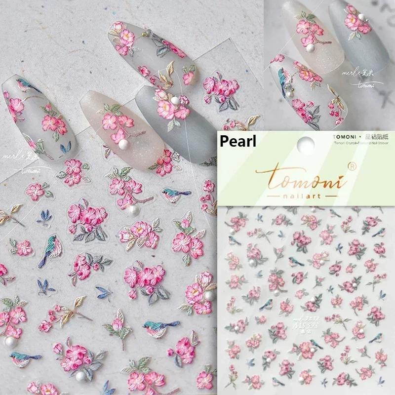 Gold Stamped Blooming Red Peony 3D Self-Adhesive Nail Art Stickers Lily Magnolia Camellia Daisy Rose Manicure Decals