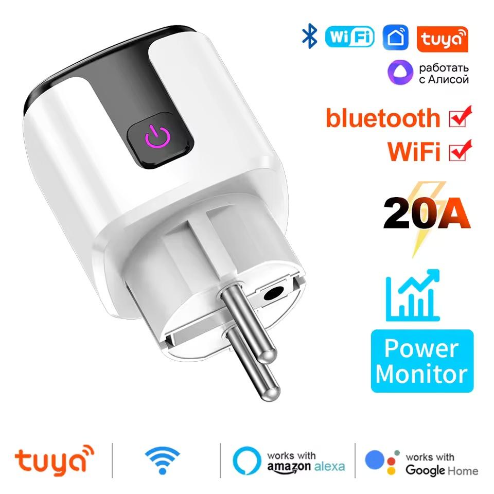 Smart Socket EU 16A/20A AC100-240V Wifi Smart Plug Power Outlet, Alexa Google Home Voice Control Works With Tuya Smart Life APP