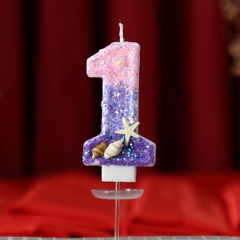 Svíčka růžová fialová narozeninové svíčky kreativní narozeninová svíčka dekorace na dort topper oceán hvězdice babyshow třpytivá ozdoba
