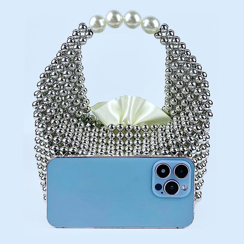 Luxury Design Handmade Silver Acrylic Beaded Handabg for Women Hand-woven Small Evening Bag Dinner Party Clutch Purse  New