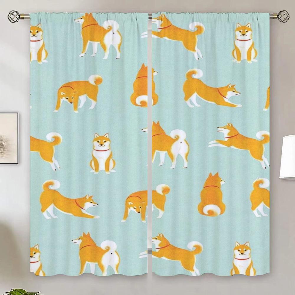 Shiba Inu Living Room Curtains for Living Room 2 Elegant Pieces Tulle In Kitchen Curtain Blackout Curtain 100% Partition Shades
