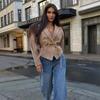 Womens Fall Faux Suede Jacket - Slim Fit Lace-Up Waist V-Neck Street Style