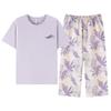 Women's Summer Pajama Set: Thin Modal Cotton Silk, Short Sleeve, Seven-Point Pants, Casual Wear.