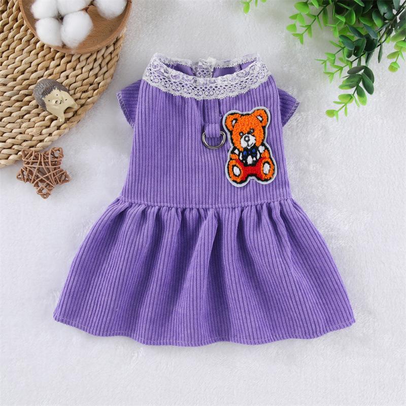 Вельветовое платье Бишон-померанского шпица с креплением для поводка для маленьких собак - Наряд на весну/лето S