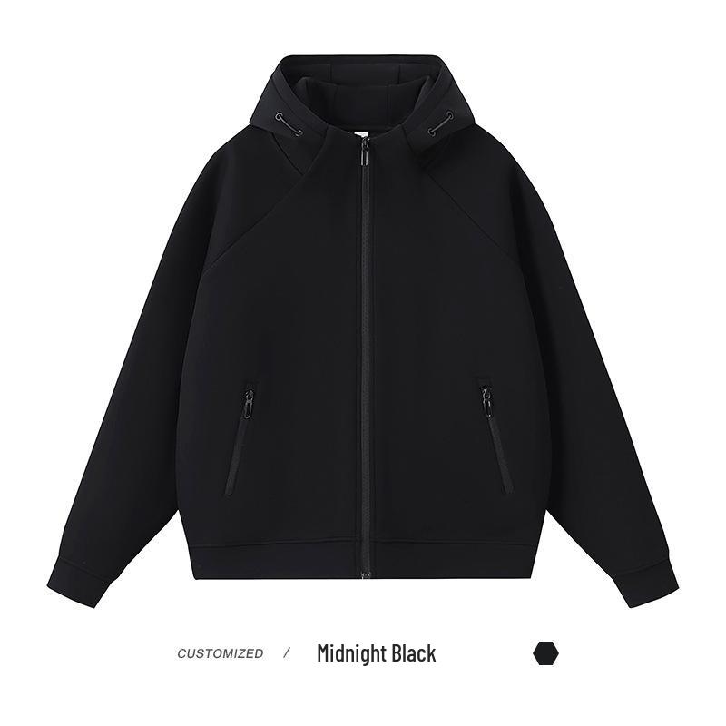 Men's 400g Heavyweight Liquid Cotton Raglan Sleeve Cardigan: Autumn/Winter Solid Color Casual Loose Zipper Hoodie.
