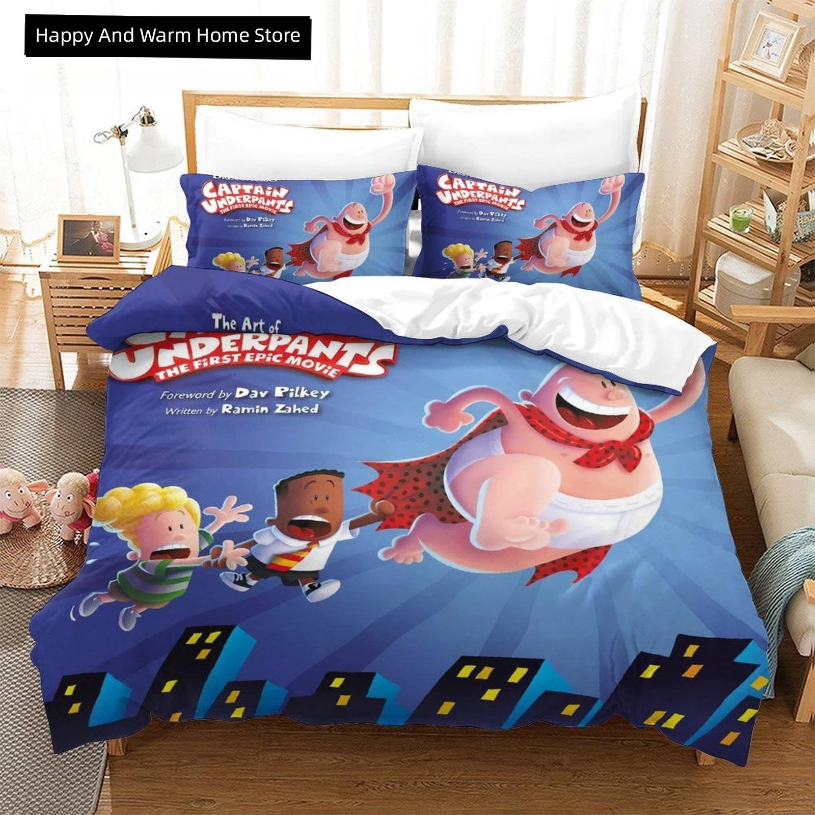 

Fashion Carton Kawai Captain Underpants Beding Set Single Twin Ful Quen King-Sized Dimensionsd Dimensions Bed Linen Set Adult People Boy Bedrom 135*200cm Eu-Single