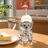 Transparent Drink Cup Cute Bear Glass with Straw & Lid 500/591ml Plastic/Glass Water Bottle for Juice With Cold/Hot Drinks Pattern Coffee