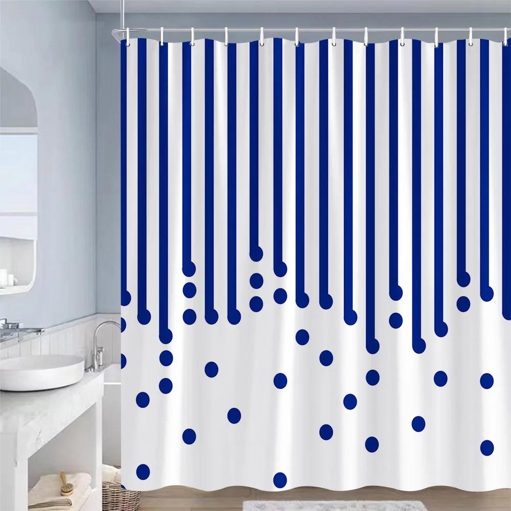 Colourful Striped Shower Curtains Red Yellow Blue Purple Round Dots Modern Geometric Bathroom Curtain Decor Polyester With Hooks