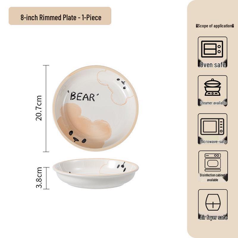 Cute Cream Ceramic Bowl & Plate Set: Stylish Underglaze Tableware for Rice & Veggies