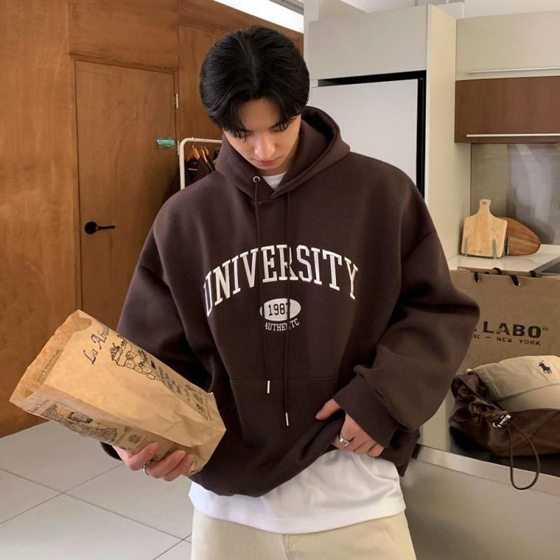 Mens Hooded Sweatshirt 2026 Loose Fit Print Casual Pullover Top