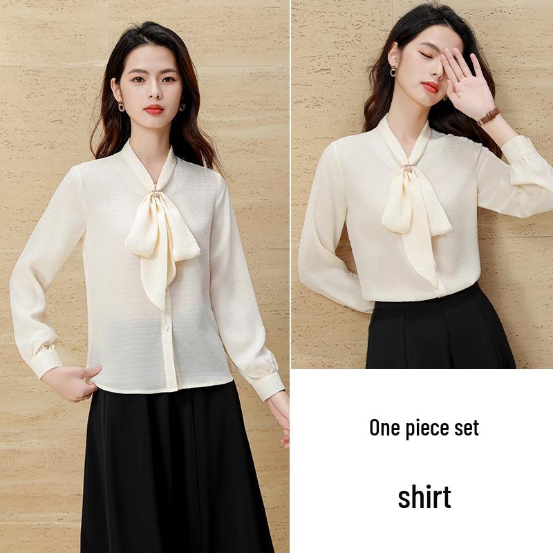 

Шикарная женская блузка с длинным рукавом и завязками 2024: Трендовая атмосфера богини для весны M