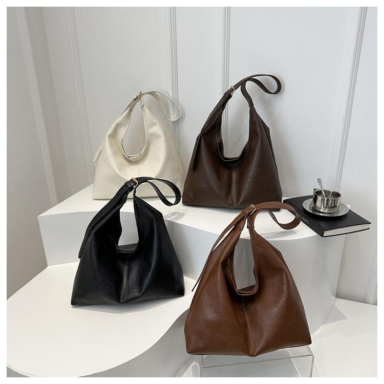 Simple Style Faux Leather Tote Bag for Women Large Capacity Bucket Shoulder Handbag