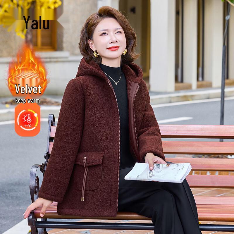 Yalu Mid-Aged Women's Lamb Wool Lined Winter Jacket