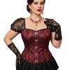 Wine Red Lace Plus Size Short Sleeve Corset Bodysuit - Retro Court Shapewear Waist Cincher.