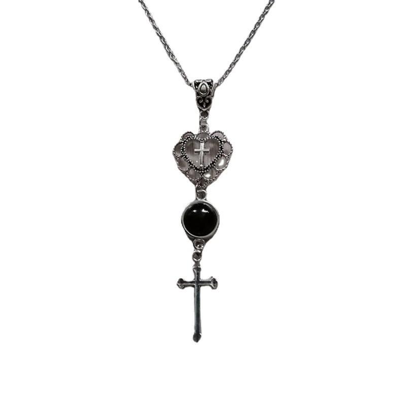 Cross Necklace Pendant With Heart Shape And Malachite For Fashion Ol Women And Men