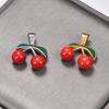 Sweet Stainless Steel Enamel Cherry Pendant Necklace for Women Men DIY Charms Chain Wedding Metal Jewelry Making Accessories