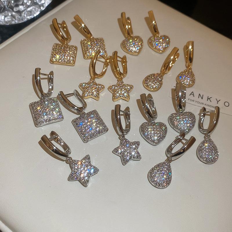 18k Vergoldete Zirkon U-förmige Liebe Geometrische Ohrbügel Mode Leichter Luxus Hängeohrringe Vielseitiger Einfacher Zirkon