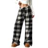 Women's Casual Plaid Print -Lined Wide Leg Pants with Elastic Waist, Loose Fit Trousers for Fall Winter