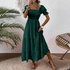 Women S Square Neck Puff Sleeve Maxi Dress Smocked Bodice Tiered Skirt with Pockets for Casual Wear