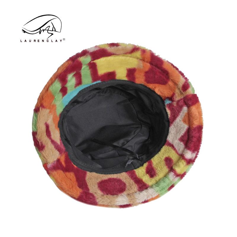 Hat Women's Autumn and Winter New Digital Printing Bucket Hat Women's Imitation Rabbit Fur Versatile Thermal Basin Hat