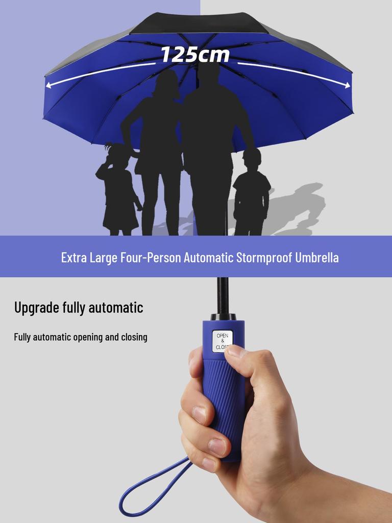 Fully Automatic 10-Rib Extra Large 125CM Black Glue Reinforced Anti-UV Dual-Use Umbrella for Sun and Rain