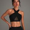 New mesh splicing sleeveless cross sports yoga vest super soft nylon high elastic fitness outdoor women