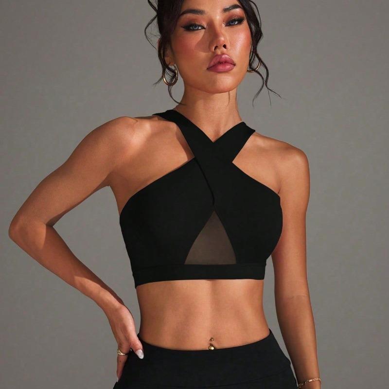 New mesh splicing sleeveless cross sports yoga vest super soft nylon high elastic fitness outdoor women