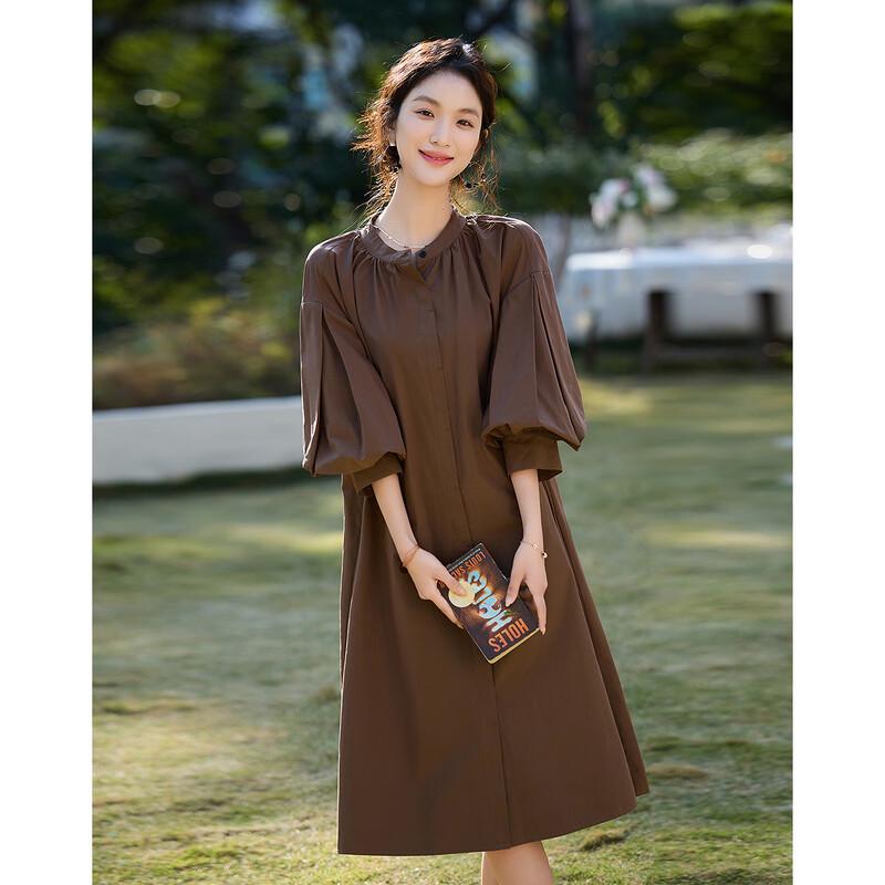 Women's Summer Cotton Lantern Sleeve Midi Dress